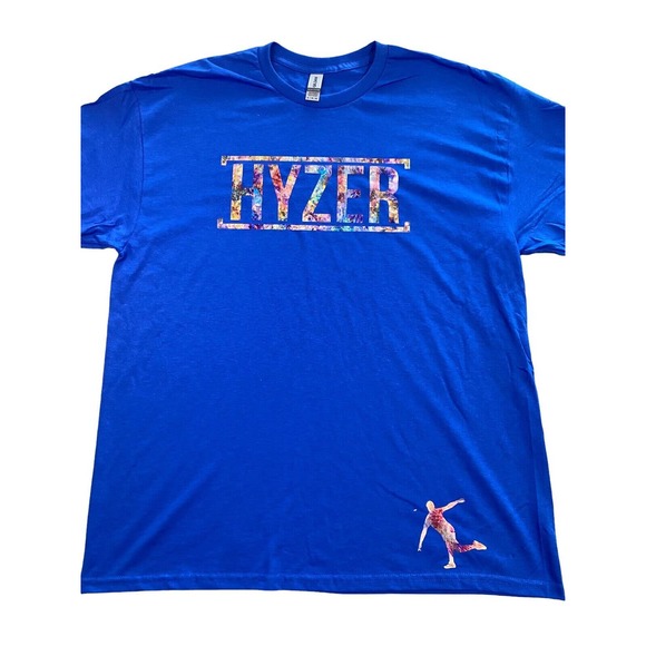 Disc Golf Shirt HYZER HOLOGRAPHIC RAINBOW Vinyl Custom Logo XL T-Shirt BLUE - Picture 4 of 6